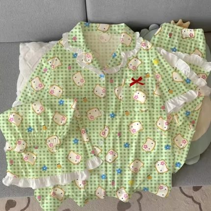 Green Kitty Pj Set