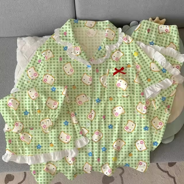 Green Kitty Pj Set